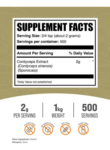 Suplemento Bulksupplements.com Extrato De Cogumelo Cordyceps - Imagem 2