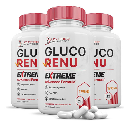 Pacote 3: Gluco Renu Extreme 1295mg Pílulas P/ Glicemia