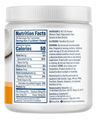 Suplemento De Óleo Mct Em Pó Nativepath Unflavorizado C8 Mct - Imagem 8