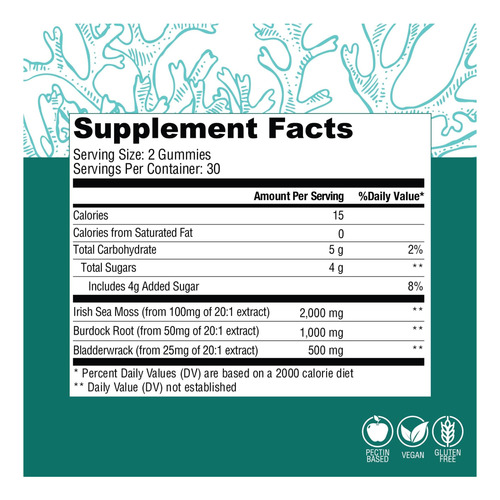 Country Farms Irish Sea Moss Gummies 2000mg Irish Moss Rai - Imagem 2