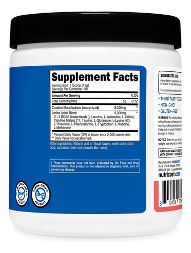 Creatina Nutricat Com Aminos 30 Porções Sabor Melancia - Imagem 5