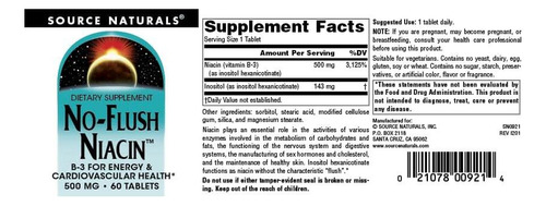 Source Naturals No-flush Niacin B-3 500 Mg - 60 Comprimidos - Imagem 4