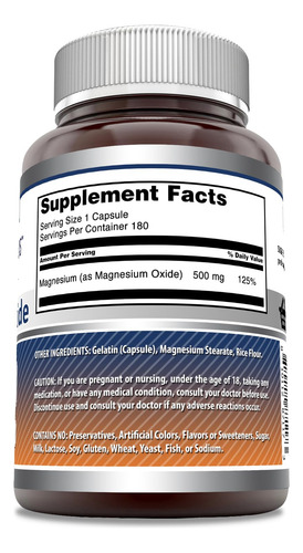 Suplemento Amazing Formulas Óxido De Magnésio 500 Mg 180 Cáp - Imagem 2