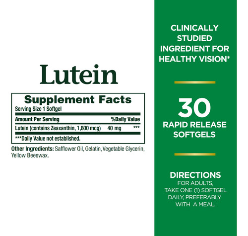 Suplementos Nature"s Bounty Luteína 40 Mg 30 Cápsulas Gelati - Imagem 2