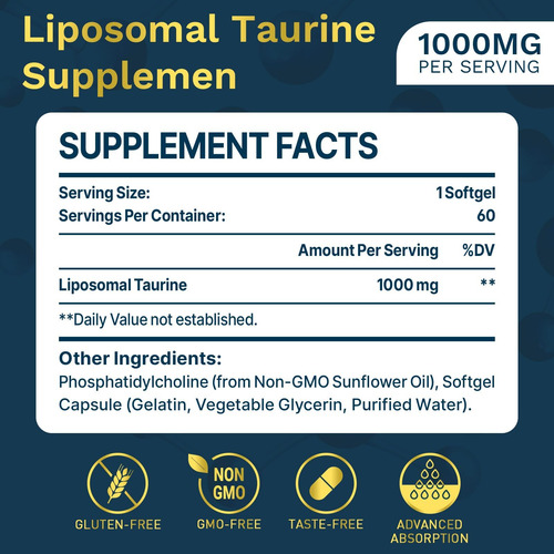 Suplemento De Taurina Lipossômica 1000mg Aminoácido De Alta - Imagem 9