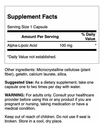 Suplemento De Ácido Alfa Lipóico Swanson 100 Mg 120 Cápsulas - Imagem 2
