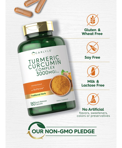 Suplemento De Curcumina De Cúrcuma Carlyle 3000mg 180 - Imagem 4