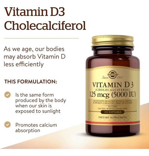 Solgar Vitamina D3 (colecalciferol) 125 Mcg (5000 Ui) 10... - Imagem 3
