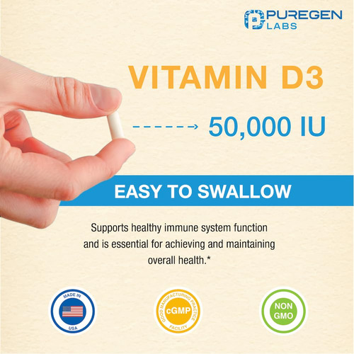 Suplemento De Vitamina D3 Puregen Labs 50.000 Ui 100 Cápsula - Imagem 6