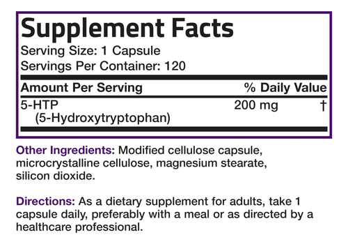 Suplemento Bronson 5-htp 200 Mg (5-hidroxitriptofano) 120 Cá - Imagem 6