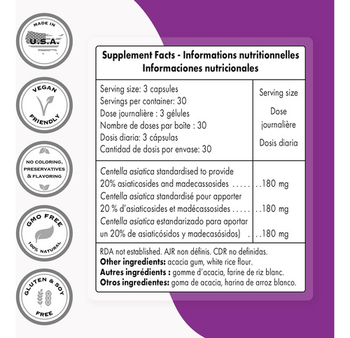 Suplemento Supersmart Centella Asiatica 180mg 90 Cápsulas - Imagem 3