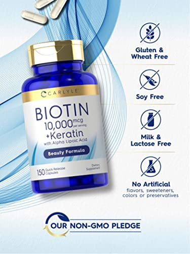 Suplemento Carlyle Biotin 10000mcg 150 Cápsulas Com Queratin - Imagem 4