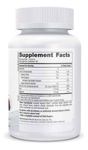 Gomas De Vitamina D3 Nordic Naturals Zero Sugar 1000iu 60 Ct - Imagem 4