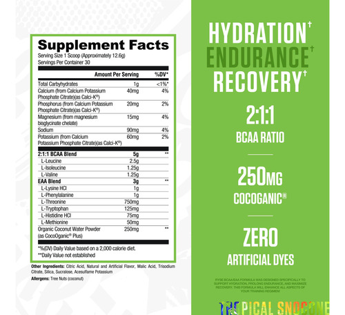 Suplemento Ryse Bcaa Eaa Powder Tropical Snocone 30 Porções - Imagem 2