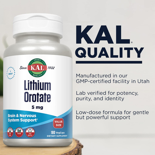 Suplemento Kal Lithium Orotato 5mg Para Suporte Cerebral 180 - Imagem 4
