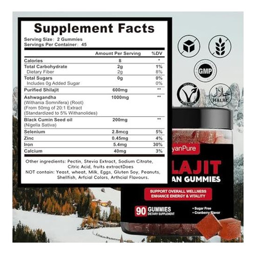 Pure Himalaia Shilajit Gummies Ishwagnadha Óleo De Semente - Imagem 8