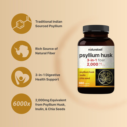 Suplemento: Cápsulas Naturebell Psyllium Husk 2.000 Mg 360 - Imagem 3