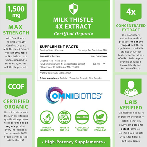 Omnibiotics Organic Milk Thistle Supplement 1500mg - 4x C... - Imagem 3