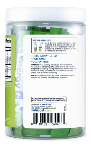 Nutricost Energy Complex Stickpack (20 Porções) Sabor Verde - Imagem 4