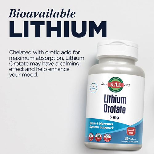 Suplemento Kal Lithium Orotato 5mg Para Suporte Cerebral 180 - Imagem 5
