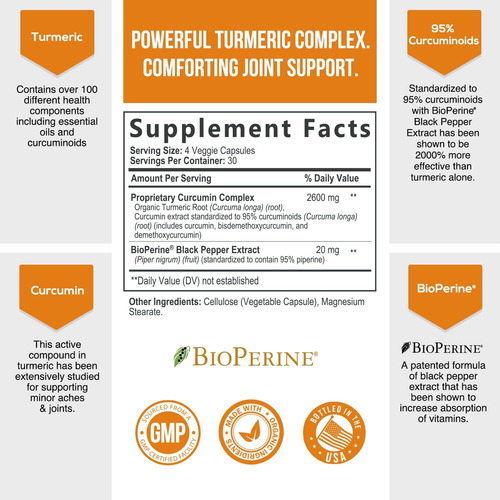 Suplemento De Curcumina De Cúrcuma 2600 Mg Com Extrato De Pi - Imagem 10