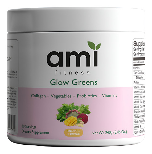 Suplemento Ami Fitness Glow Greens Em Pó Com Colágeno 30 Svg