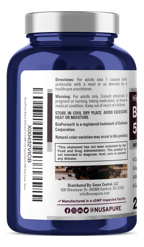 Nusapure Black Elderberry 5000mg Por Cápsulas Vegetais 200 - Imagem 3