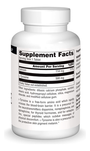 Suplemento Source Naturals L-tirosina 100 Comprimidos - Imagem 3