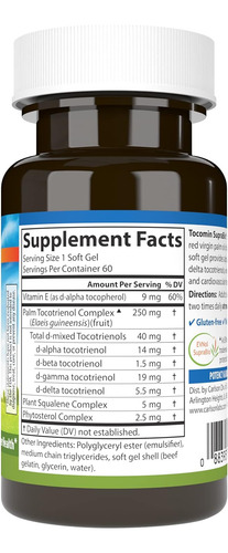 Carlson - Tocomin Suprabio Complexo De Tocotrienol Bio-apri - Imagem 2
