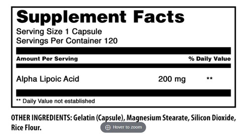 Amazing Nutrition Ácido Alfa Lipóico 200mg 120 Cápsulas - Imagem 3