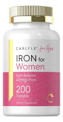 Suplemento De Ferro Carlyle Para Mulheres 45mg 200 Compr