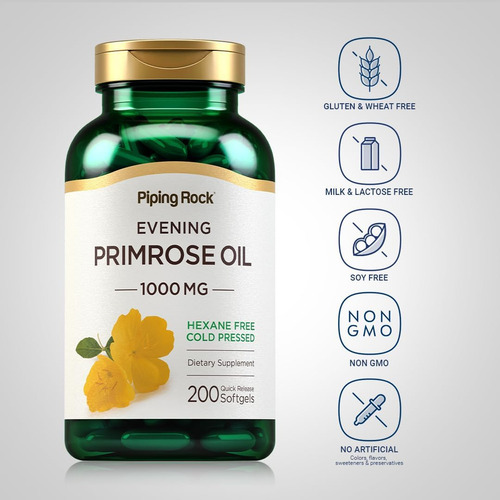 Cápsulas De Óleo De Prímula Piping Rock 1000 Mg 200 Cápsul - Imagem 3