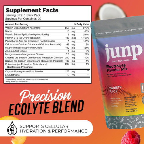 Electrolyte Drink Mix Sticks Junp Sem Açúcar 5 Sabores 20 - Imagem 6