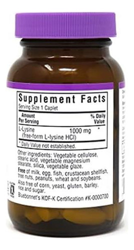 Bluebonnet L-lisina 1000 Mg Em Cápsulas 50 Unidades - Imagem 2