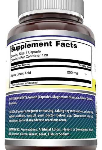 Amazing Nutrition Ácido Alfa Lipóico 200mg 120 Cápsulas - Imagem 2