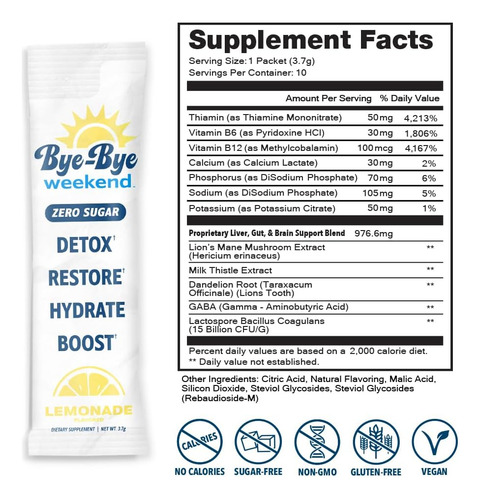 Bye-bye Weekend Recovery & Hydration Drink Mix - Eletrólitos - Imagem 18