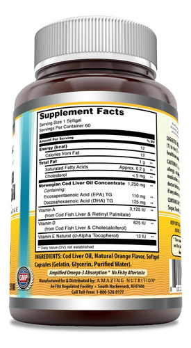 Suplemento Amazing Omega Norwegian Bacalhau Liver Oil 1250mg - Imagem 2