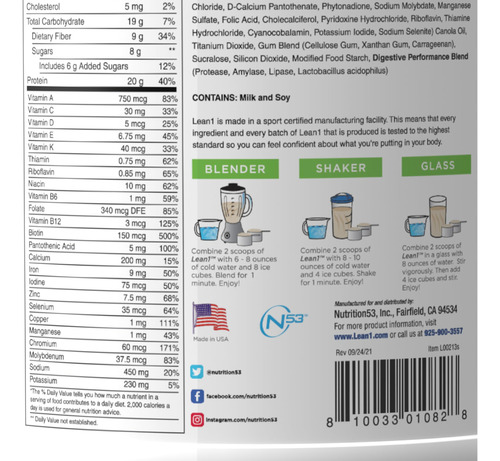 Shake Substituto De Refeição Lean1 Original Com Sabor De Bau - Imagem 3