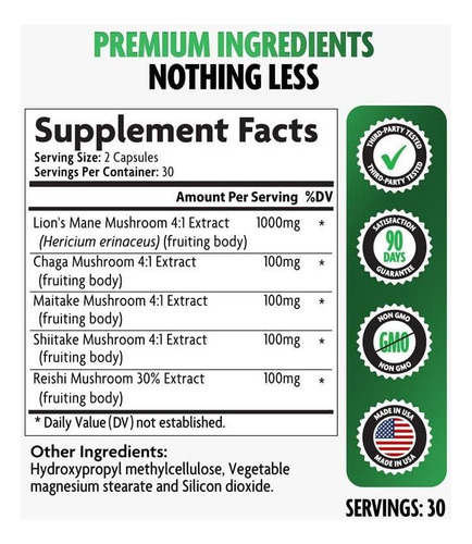 Complexo De Cogumelos De Leões 5300 Mg Mistura Adaptogênica - Imagem 2