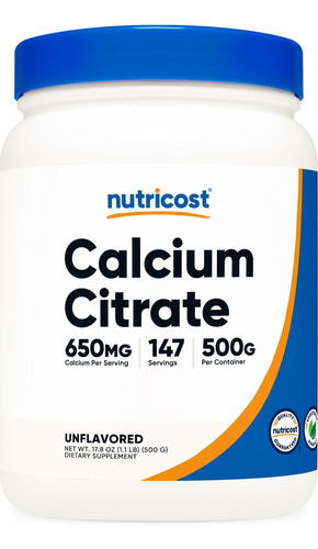Pó De Citrato De Cálcio Nutricost 05 Kg Suplemento