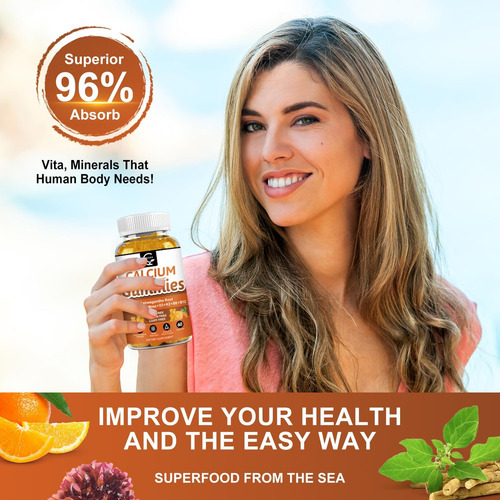 Gomas De Cálcio De 1200 Mg Com Vitamina D3 K2 B12 E B6 - S - Imagem 11