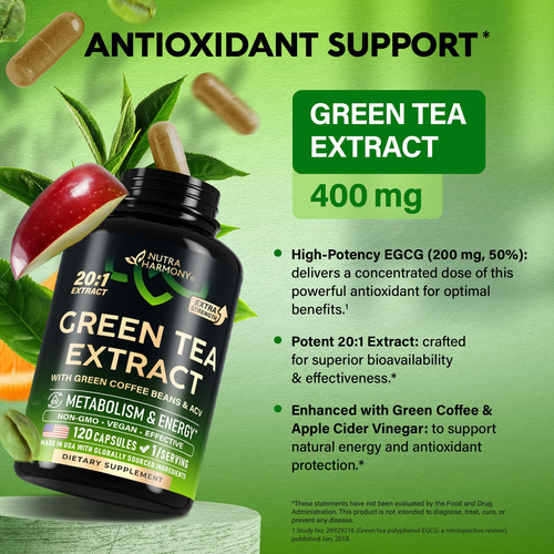 Suplemento De Extrato De Chá Verde Nutraharmony 120 Cápsulas - Imagem 3