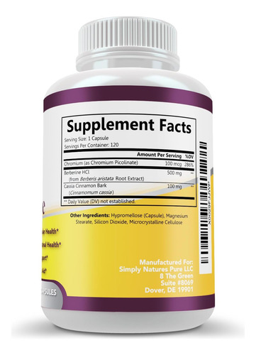 Simply Natures Pure Premium Berberine Hcl 500mg - 120 Caps.. - Imagem 2