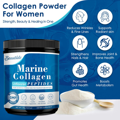 Peptídeos De Colágeno Marinho Em Pó Beautide Com Vitamina C - Imagem 4