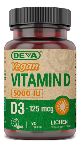 Suplemento Deva Vitamina D3 5000 Ui Sunshine 125mcg Vegan