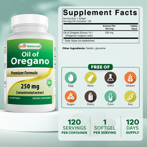 Best Naturals Óleo De Orégãos 250 Mg Softgels 120count - Imagem 2