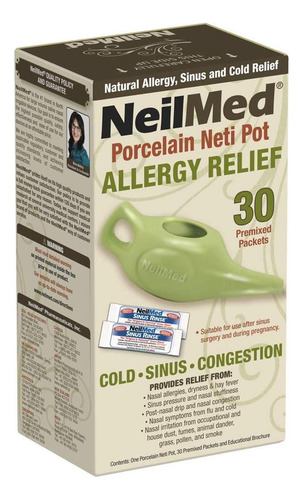 Neilmed Classic Porcelain Neti Pot Green Com 30 Pacotes Pré - Imagem 8