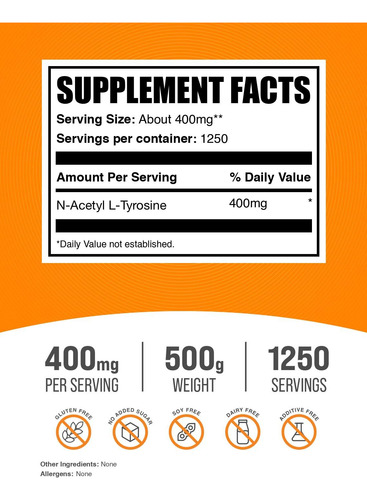 Suplemento Bulksupplements.com N-acetil L-tirosina Em Pó 50 - Imagem 2