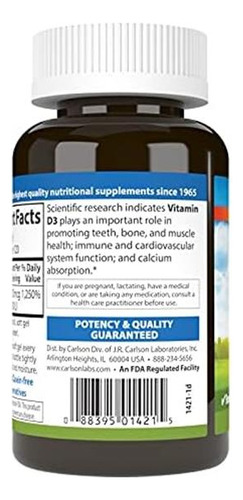 Carlson Vitamina D3 250 Mcg Com Vitamina E Suplementos - Imagem 3