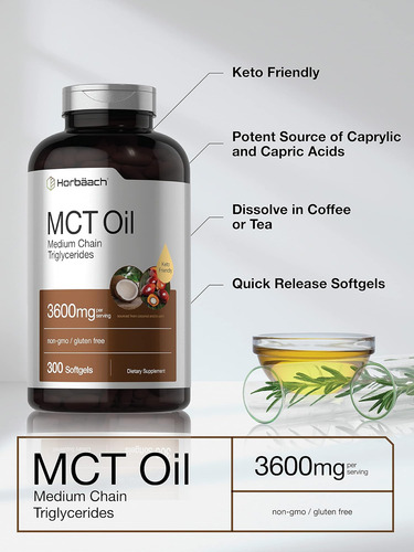 Comprimidos De Óleo Horbäach Keto Mct 3600mg 300 Cápsula - Imagem 10